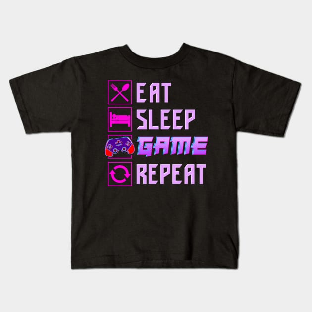 Funny Eat Sleep Game Repeat Anime Gamer Gaming Kids T-Shirt by theperfectpresents